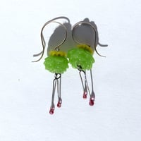 Image 2 of Hanging Flower earrings (leaf green)