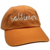 Baltimore Script Dad Hat Dyed Tangerine