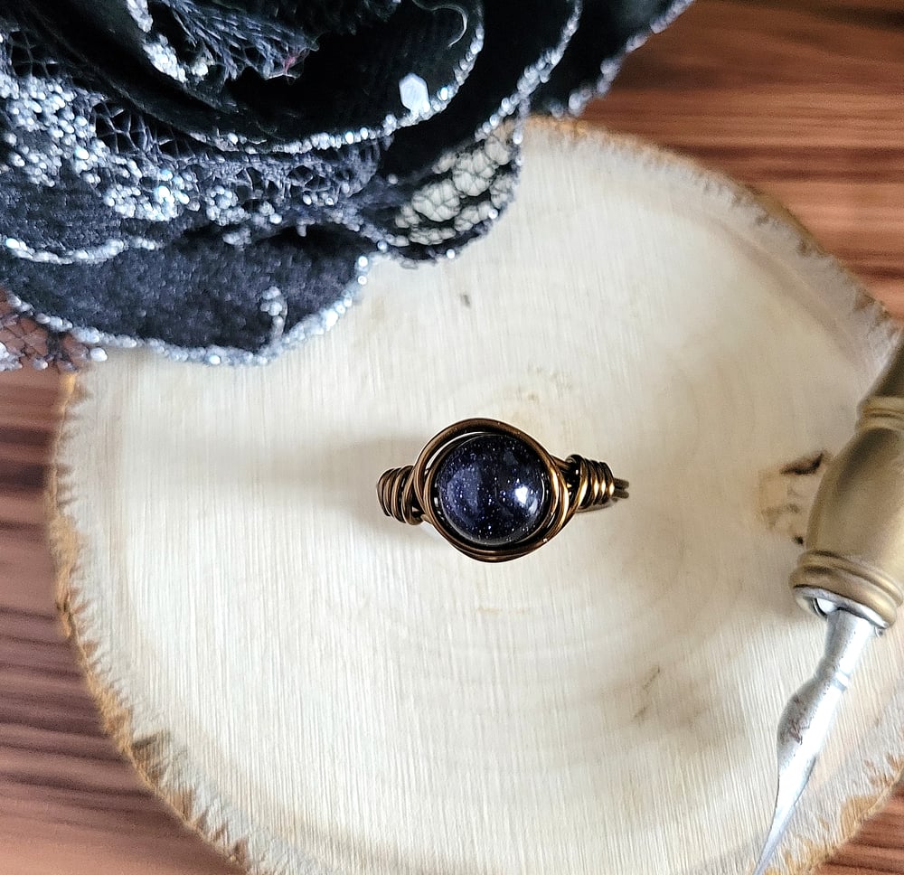 Image of Wire Wrapped Blue Goldstone Custom Gemstone Ring