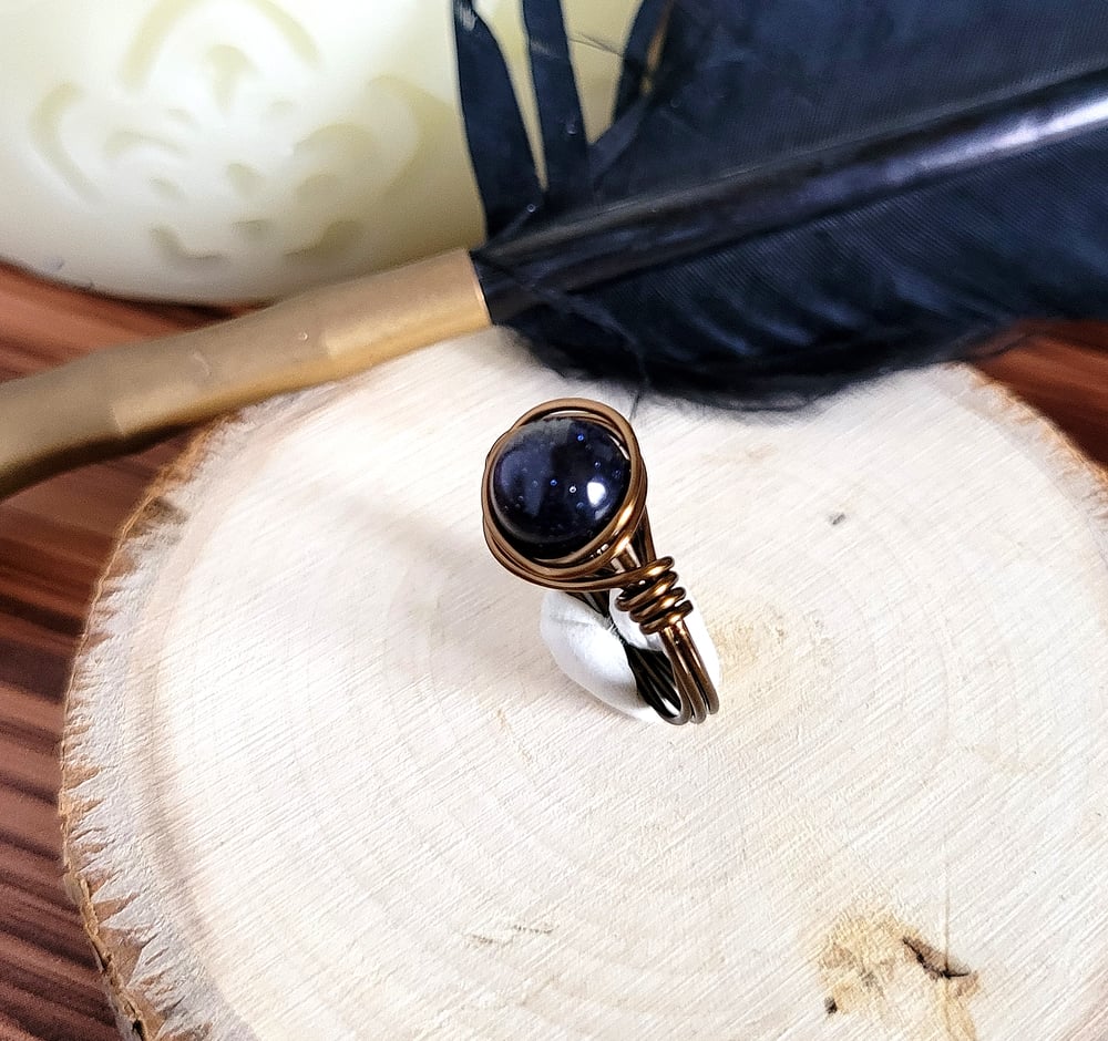 Image of Wire Wrapped Blue Goldstone Custom Gemstone Ring