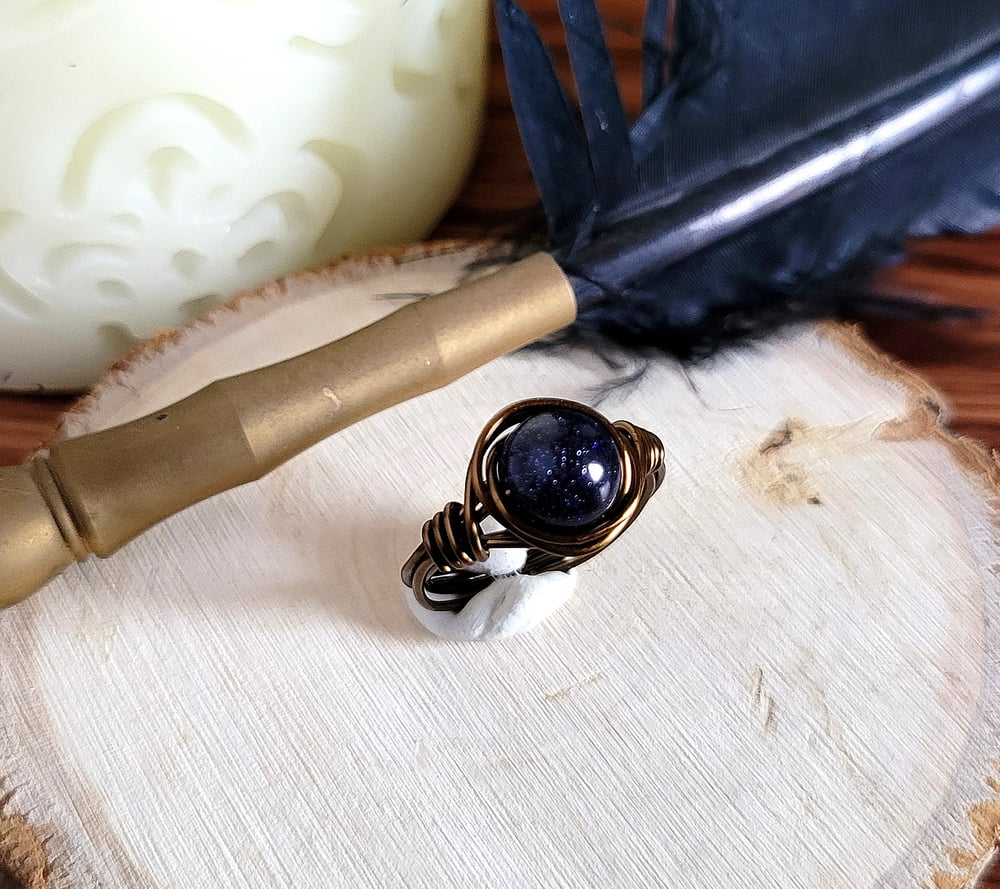 Image of Wire Wrapped Blue Goldstone Custom Gemstone Ring