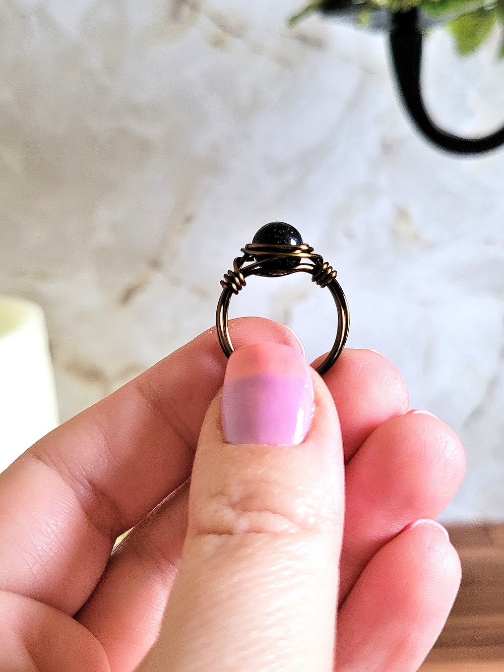 Image of Wire Wrapped Blue Goldstone Custom Gemstone Ring