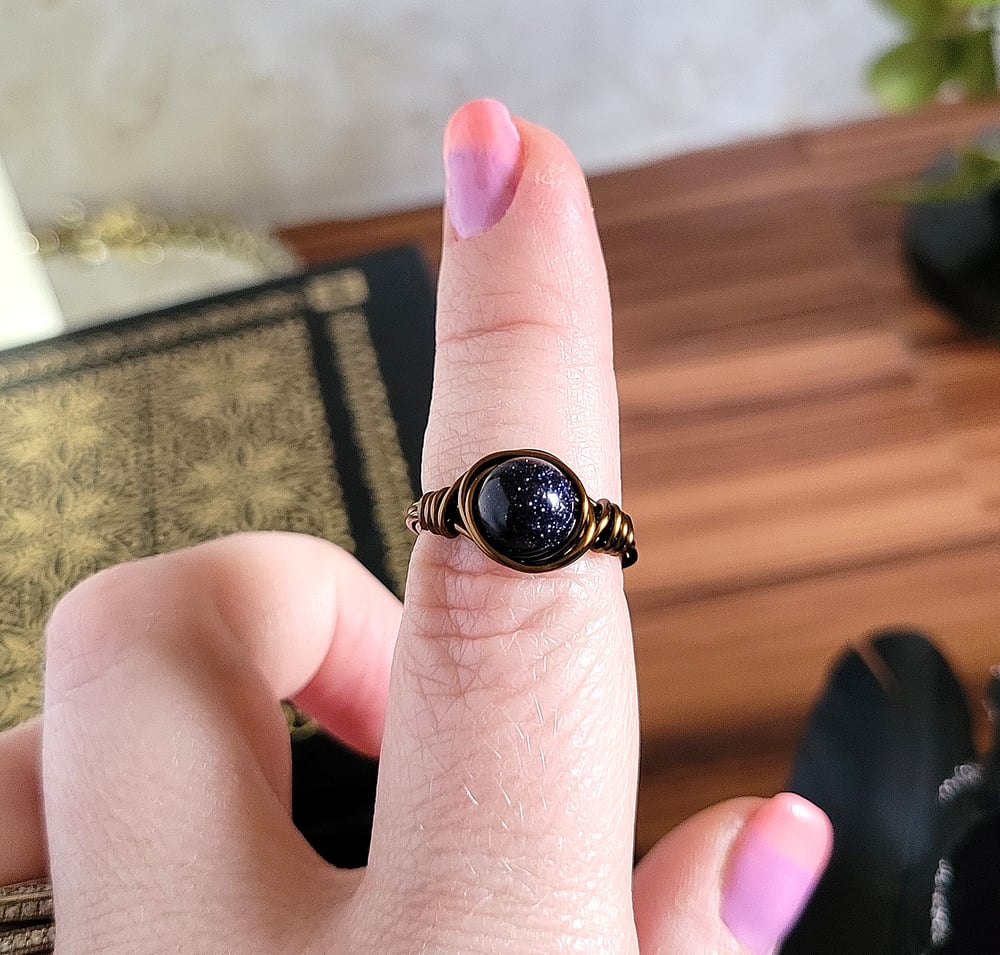 Image of Wire Wrapped Blue Goldstone Custom Gemstone Ring