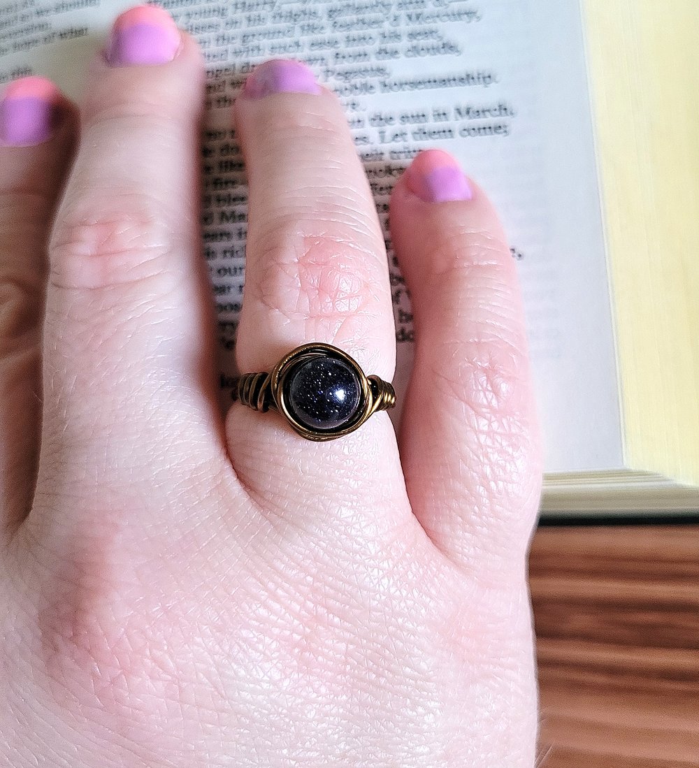 Image of Wire Wrapped Blue Goldstone Custom Gemstone Ring
