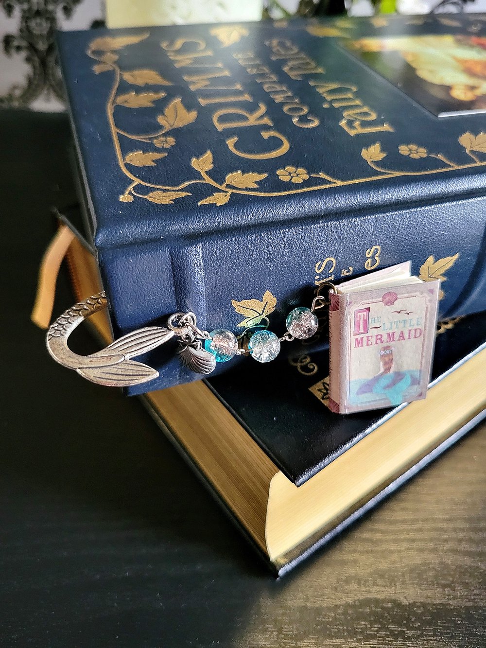 Image of Vintage Style Silver Metal Mermaid Bookmark with Miniature Book Charm