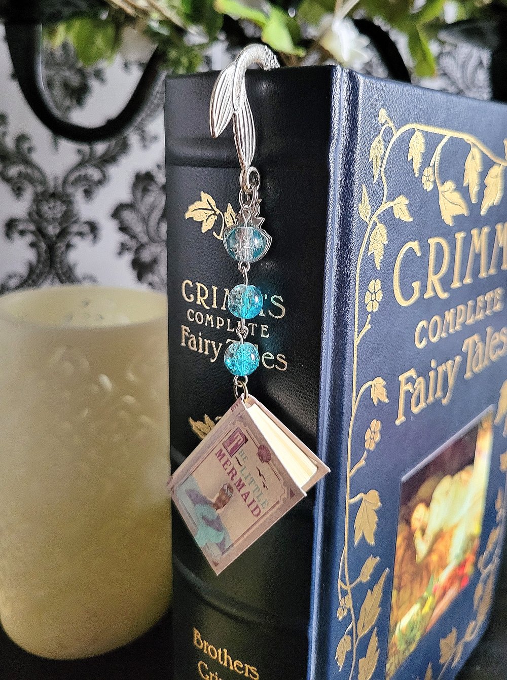 Image of Vintage Style Silver Metal Mermaid Bookmark with Miniature Book Charm
