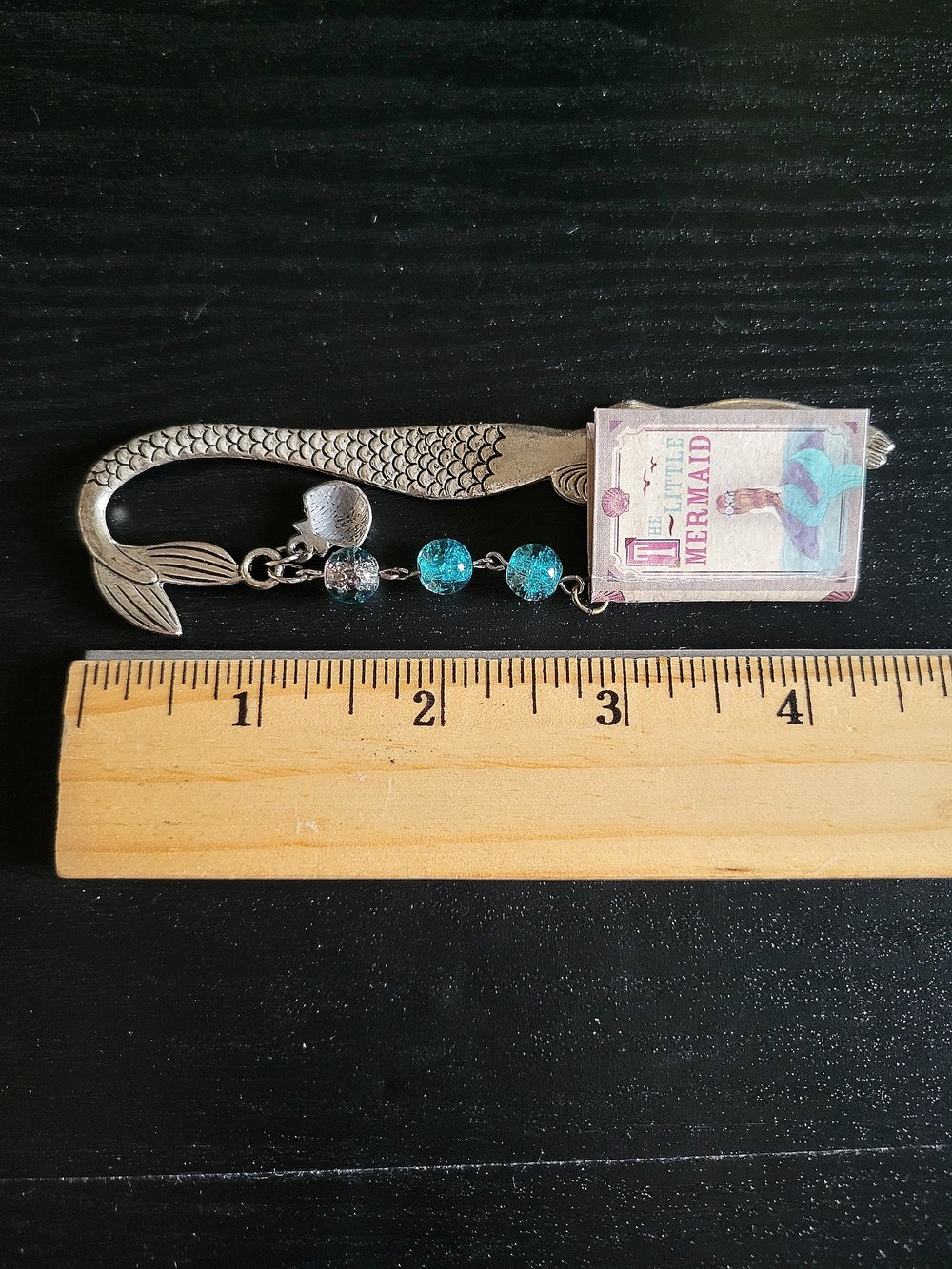 Image of Vintage Style Silver Metal Mermaid Bookmark with Miniature Book Charm