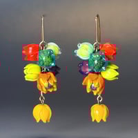 Spring Flowers: Art Glass Statement Earrings. Ready to Ship.