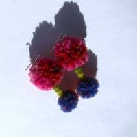 Image 2 of Pom Pom and Stripe earrings (2 points on a line)
