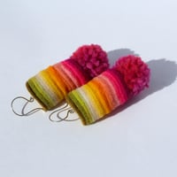 Image 3 of Pink Spectrum Gradient Pom Pom earrings