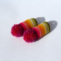 Image 1 of Pink Spectrum Gradient Pom Pom earrings