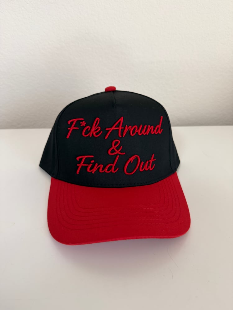 Image of F*ck around & find out black and red snapback