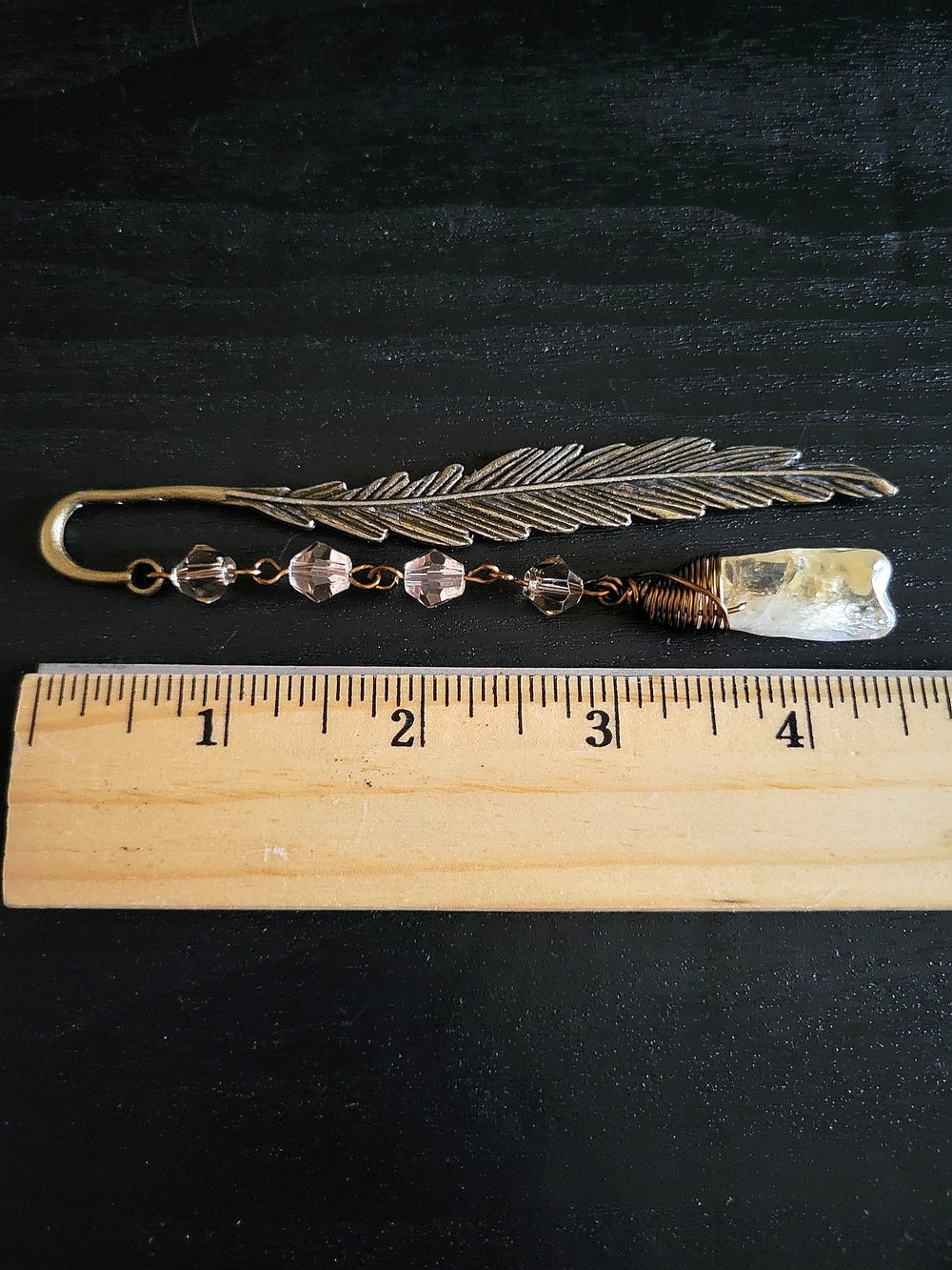 Image of Metal Feather Beaded Citrine Bookmark