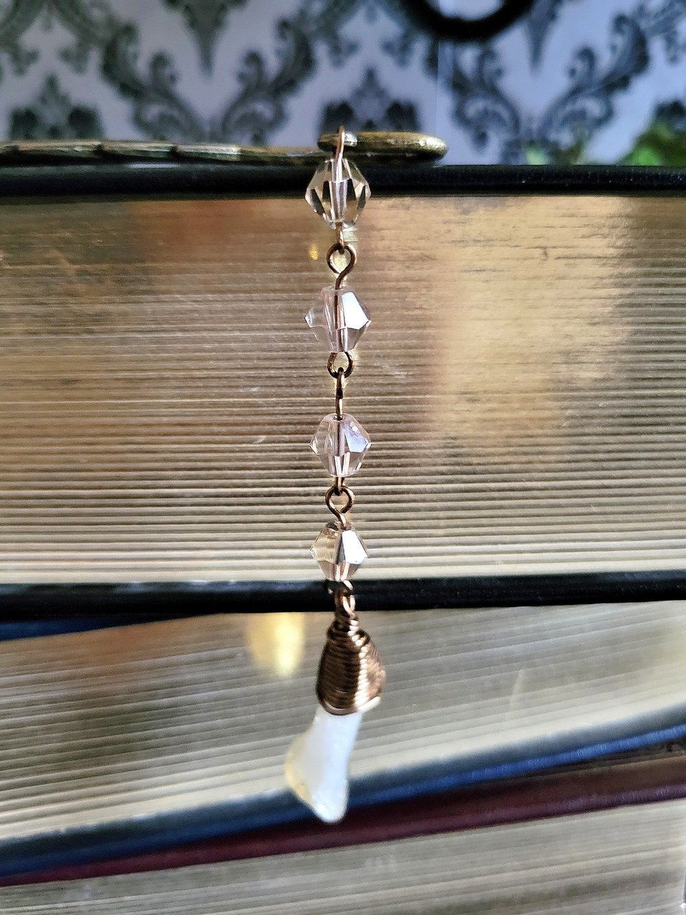 Image of Metal Feather Beaded Citrine Bookmark