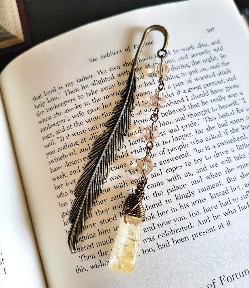 Image of Metal Feather Beaded Citrine Bookmark