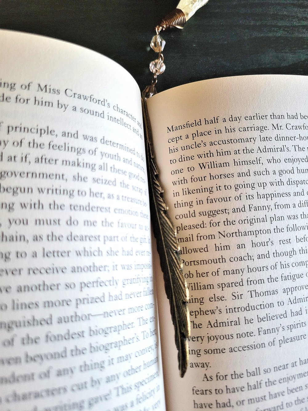 Image of Metal Feather Beaded Citrine Bookmark