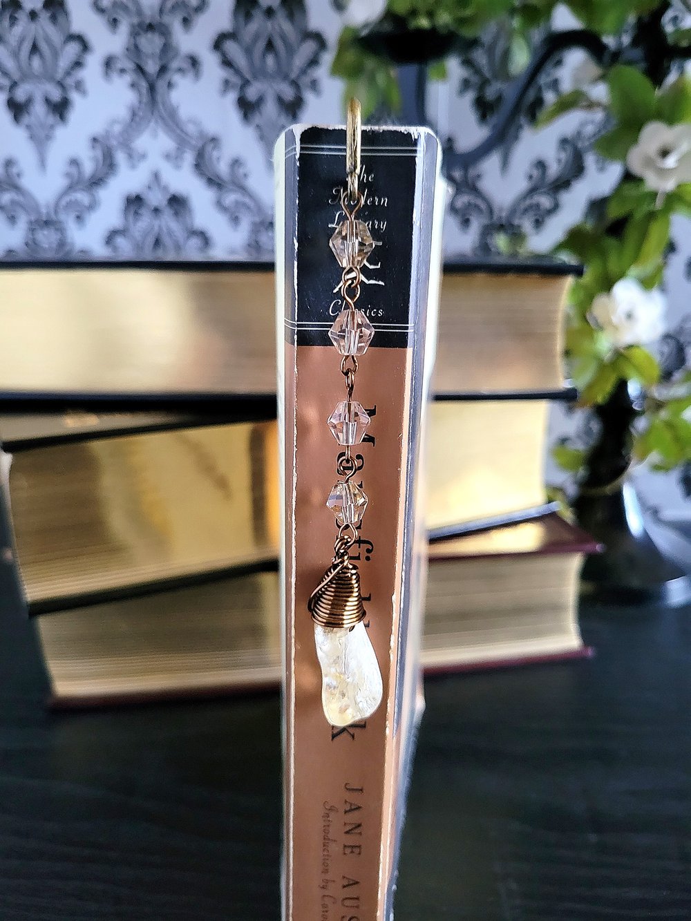 Image of Metal Feather Beaded Citrine Bookmark