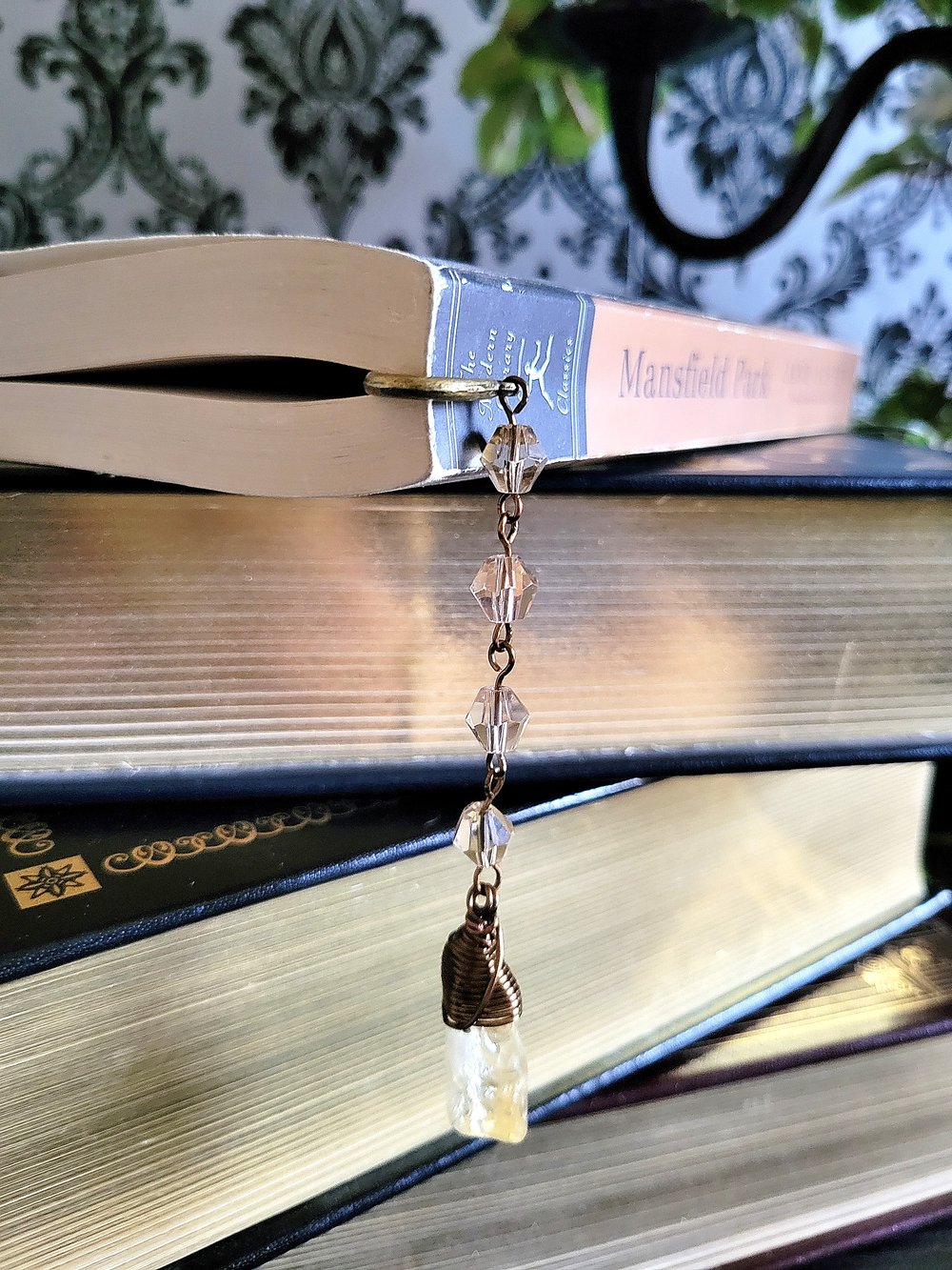 Image of Metal Feather Beaded Citrine Bookmark