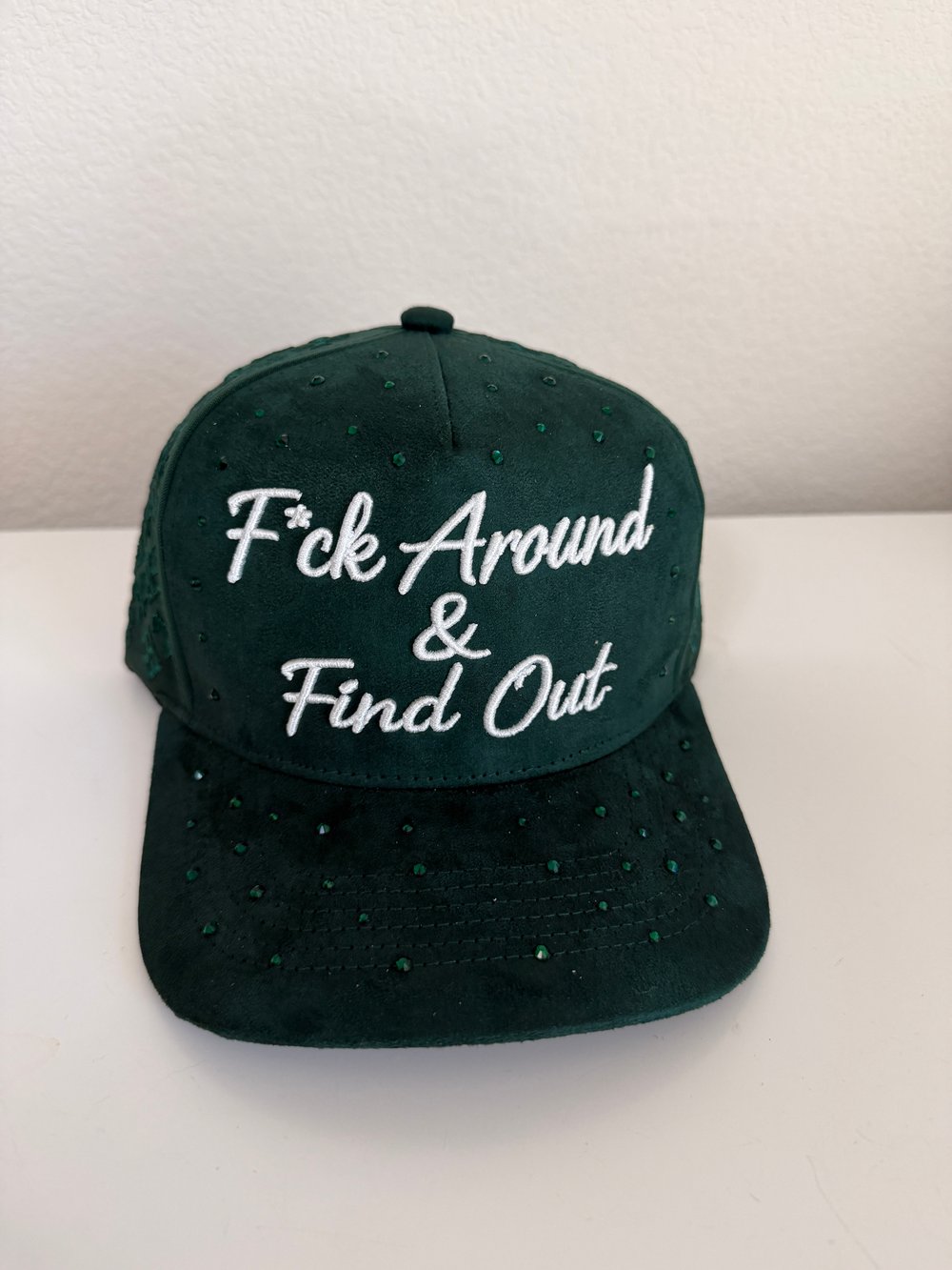 Image of F*ck Around & Find Out Custom Gem Snapback green hat 