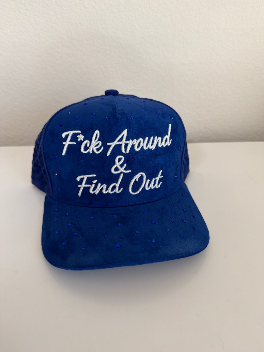 Image of F*ck Around & Find Out Custom Gem Snapback blue hat
