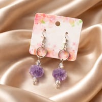 SILVER ROUND HOOP WITH PURPLE STONES AND LIGHT PURPLE BEADS