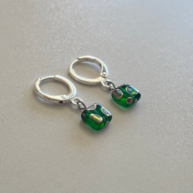 spotted green square earrings