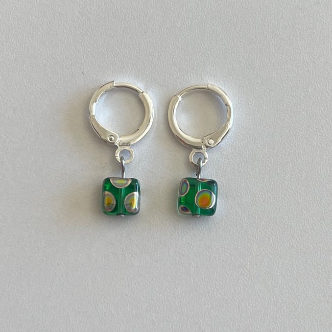 spotted green square earrings