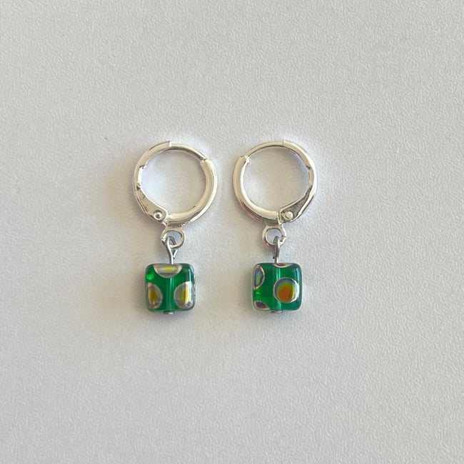 spotted green square earrings