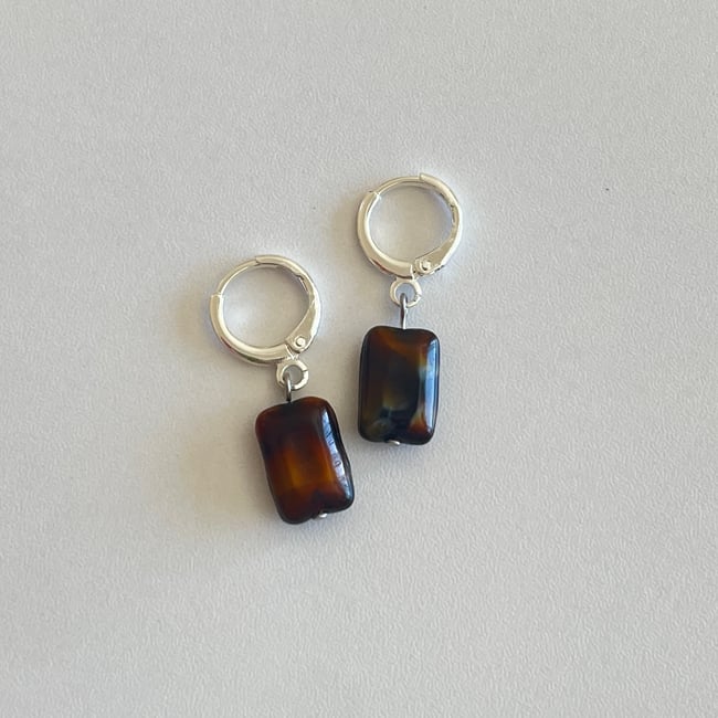 patterned brown rectangle earrings