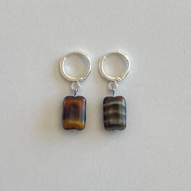 patterned brown rectangle earrings
