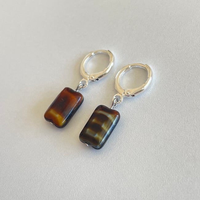 patterned brown rectangle earrings