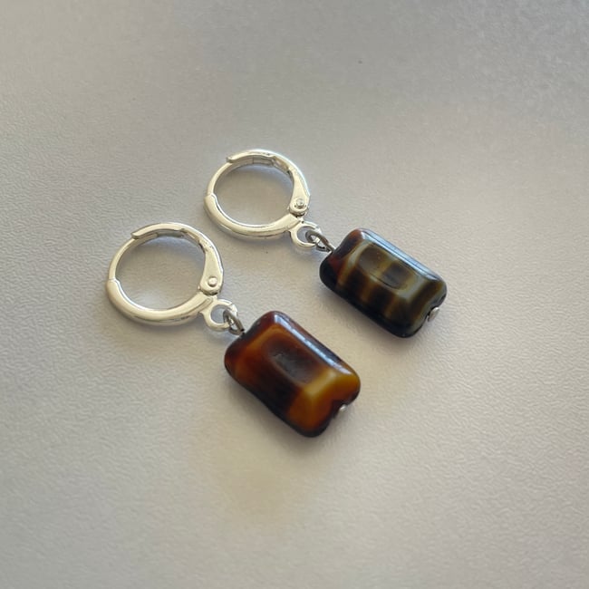 patterned brown rectangle earrings