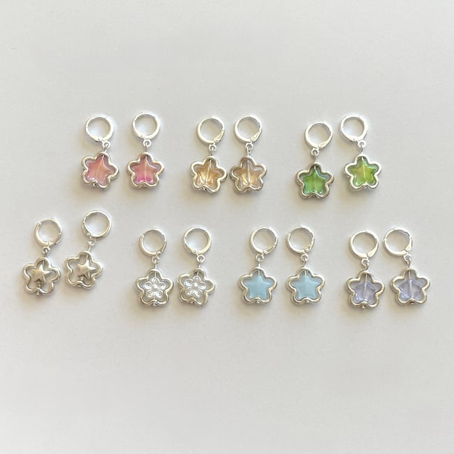 metal flower star silver earrings