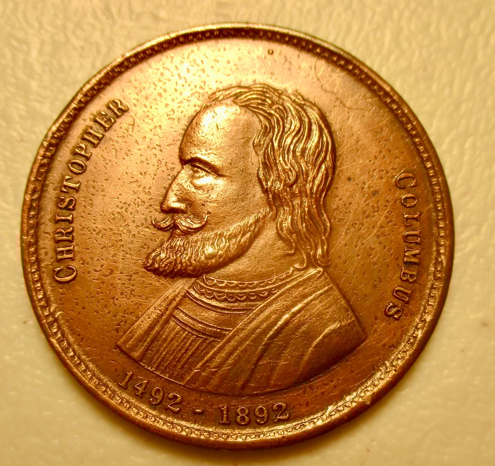 VERY INTERESTING PORTRAIT OF COLUMBUS ON THIS BRONZE MEDAL (ALSO FOUND IN WHITE METAL)