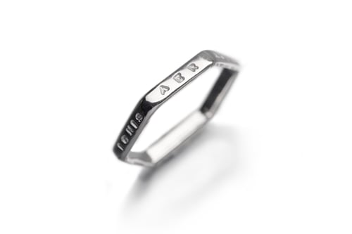 Image of Silver light hexagon ring with inscription in Latin