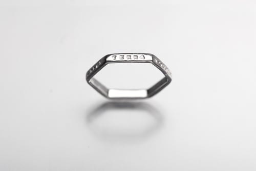 Image of Silver light hexagon ring with inscription in Latin