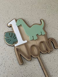 Image 2 of Dinosaur Acrylic and Wood Cake Topper