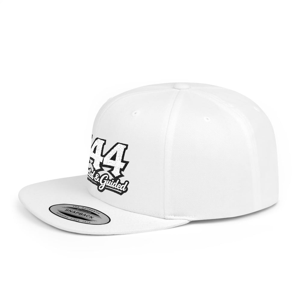 Image of 444 Protected & Guided Snapback Hat — White Flat-Bill Baseball Cap