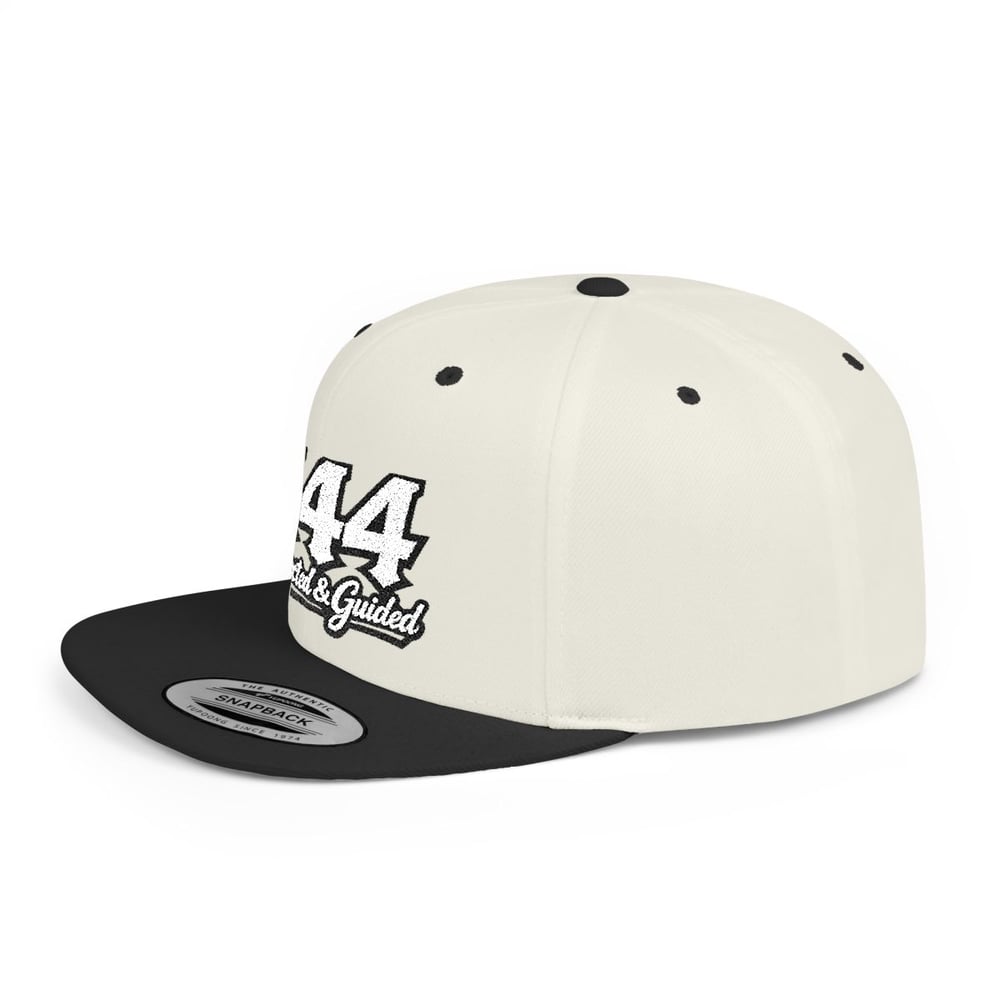 Image of 444 Protected & Guided Snapback Hat — White Flat-Bill Baseball Cap