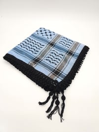 Image 1 of Light Blue & Black Tassel Keffiyeh (Made in Jordan)