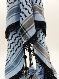 Image 2 of Light Blue & Black Tassel Keffiyeh (Made in Jordan)