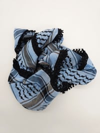 Image 4 of Light Blue & Black Tassel Keffiyeh (Made in Jordan)