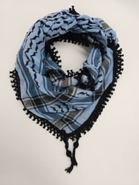 Image 3 of Light Blue & Black Tassel Keffiyeh (Made in Jordan)
