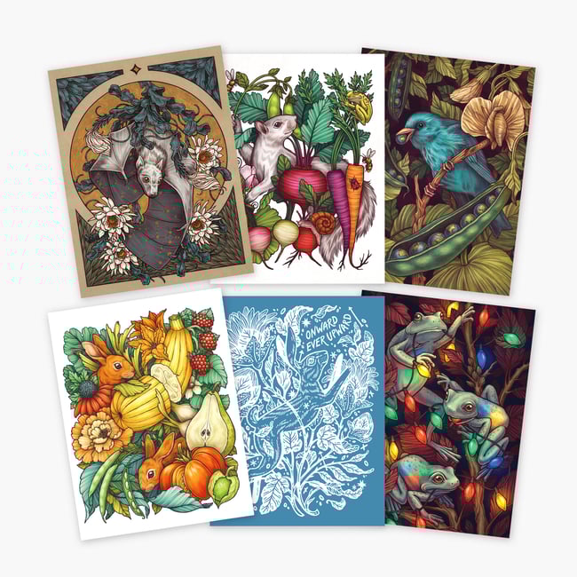 Greeting Cards - Astral Bat,Spring, World Peas, Harvest, Onward Ever Upward, Baby it's Toad Ou