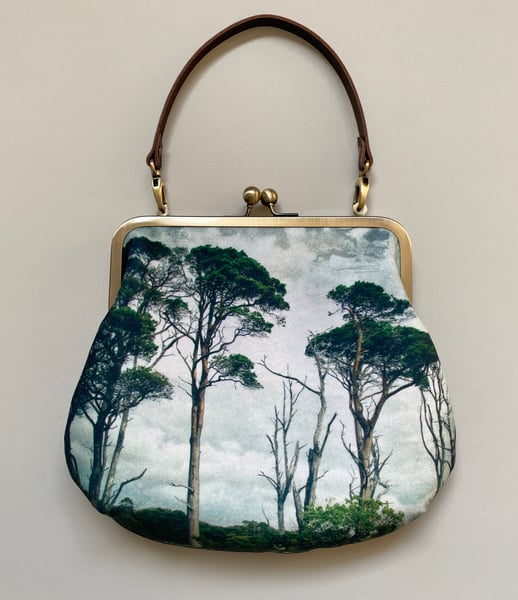 Image of Scots pines, large velvet kisslock bag