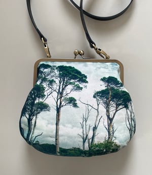 Image of Scots pines, large velvet kisslock bag