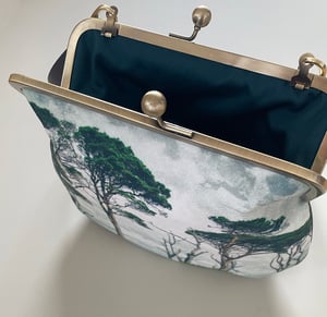 Image of Scots pines, large velvet kisslock bag