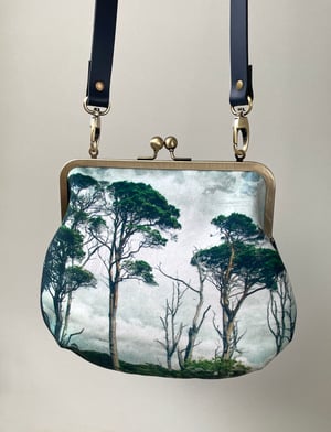 Image of Scots pines, large velvet kisslock bag