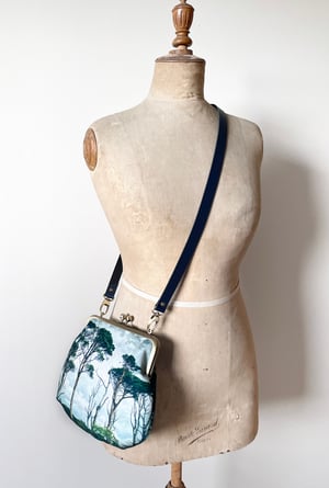 Image of Scots pines, large velvet kisslock bag