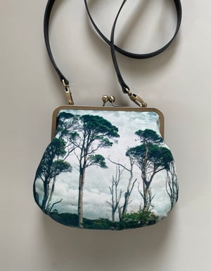 Image of Scots pines, large velvet kisslock bag